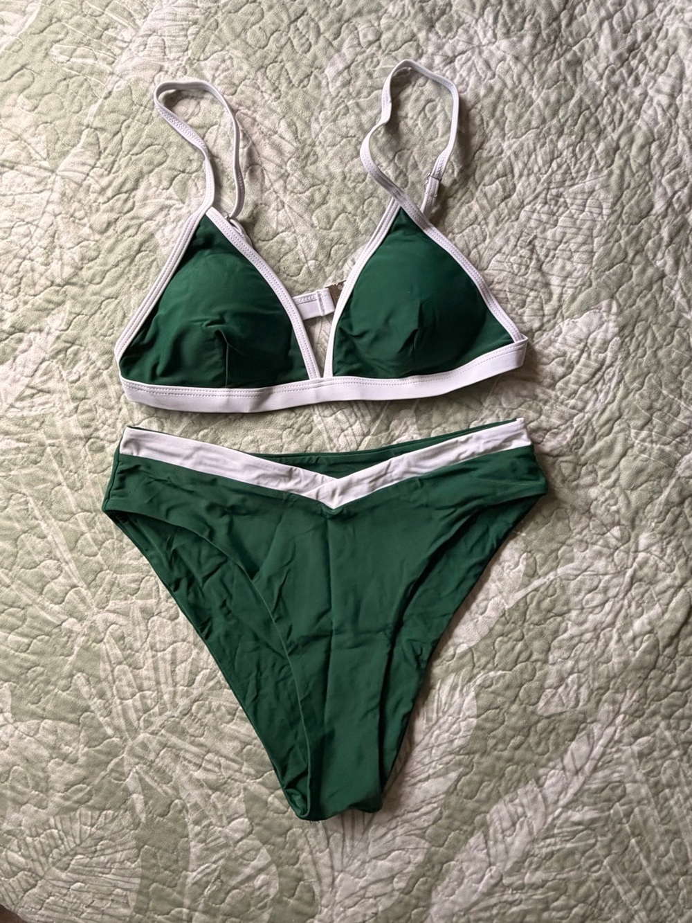 Green and White Triangle Bikini Set